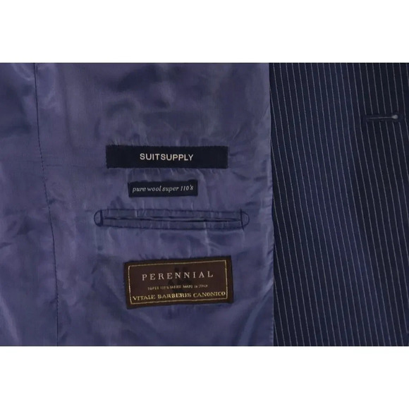 Suitsupply Livorno Royal Blue Thin Striped Super 110's Wool Blazer Jacket 42L - Picture 9 of 10